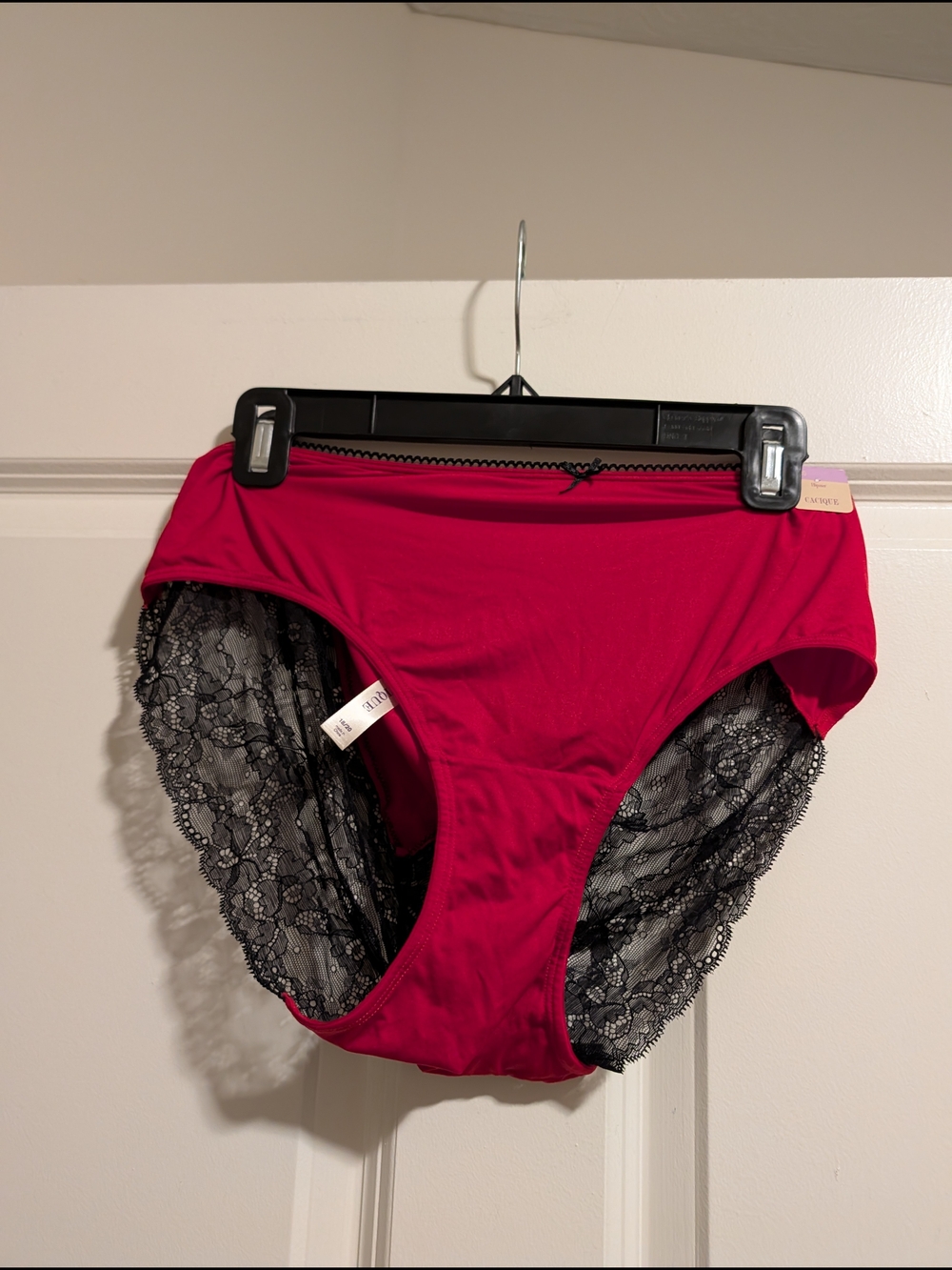 Cacique Red Bikini Briefs with Black Lace Trim